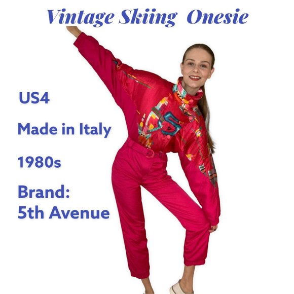 Vintage Skiing Jumpsuit 1980s 5th Avenue Italy Pink Retro Onesie US4 - Picture 5 of 13